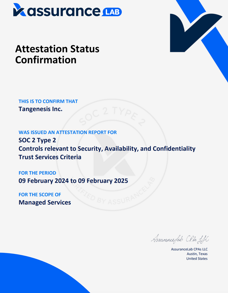 TANGENESIS SOC 2 certification